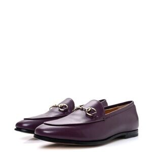 Gucci Calfskin Womens Jordaan Horsebit Loafers Shiny Vineyard 37